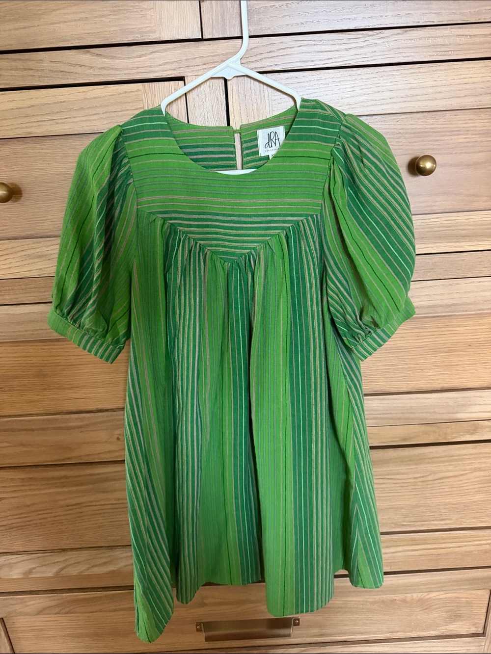 Green Striped Puff-Sleeve Dress